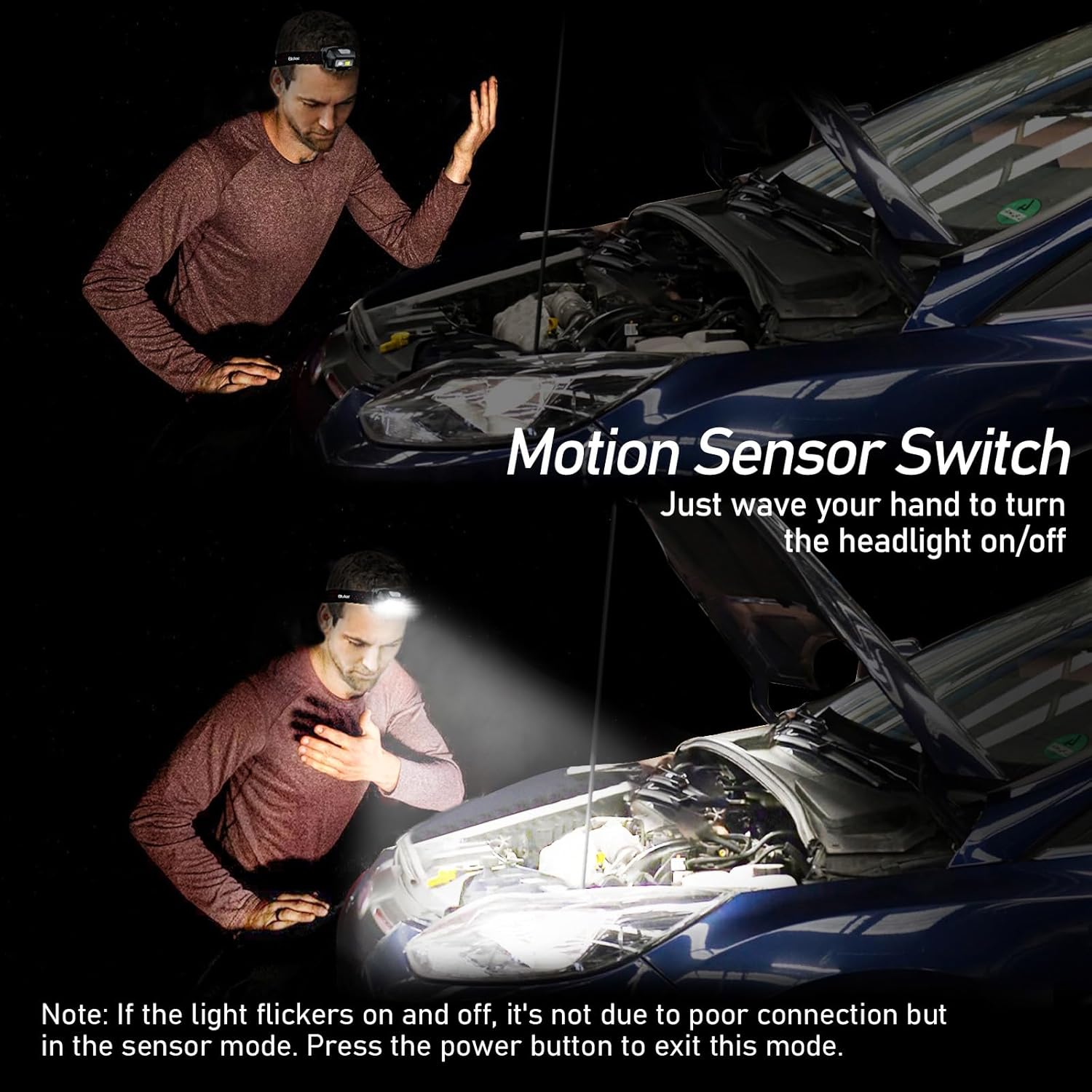 Blukar Lampe Frontale Rechargeable, Super Lumineux Étanche Léger Torche Frontale LED Puissante avec Voyant Rouge, 8 Modes d'éclairage, Détecteur de Mouvement, 30H d'autonomie pour Course/Camping