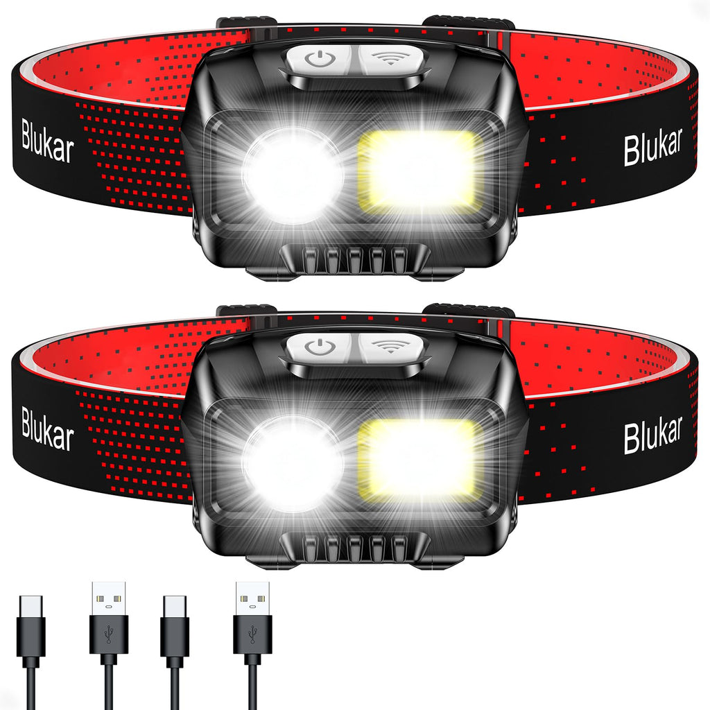 Blukar Lampe Frontale Rechargeable, Super Lumineux Étanche Léger Torche Frontale LED Puissante avec Voyant Rouge, 8 Modes d'éclairage, Détecteur de Mouvement, 30H d'autonomie pour Course/Camping