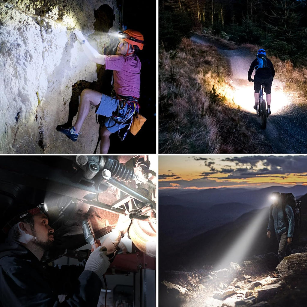 Blukar Lampe Frontale Rechargeable, Super Lumineux Étanche Léger Torche Frontale LED Puissante avec Voyant Rouge, 8 Modes d'éclairage, Détecteur de Mouvement, 30H d'autonomie pour Course/Camping